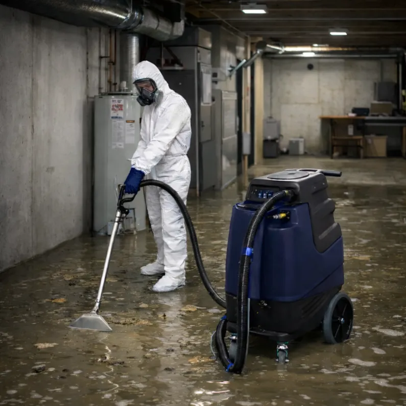 A flooded basement that requires flood cleanup services.