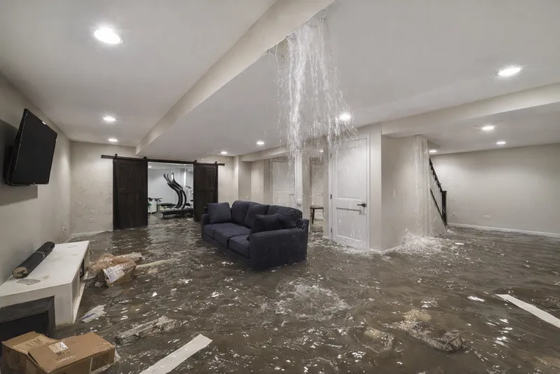 Basement water damage dry out.